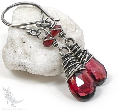 Garnet Sterling Silver Dangle Earrings · Petite Gemstone Earrings
