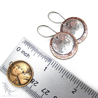 Mixed Metal Copper & Sterling Silver Earrings · Antiqued & Hand Hammered (m)