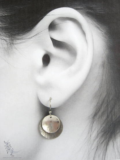 Sterling Silver Earrings · Mixed Metal Hammered Two Tone Silver Dangle Earrings (m)