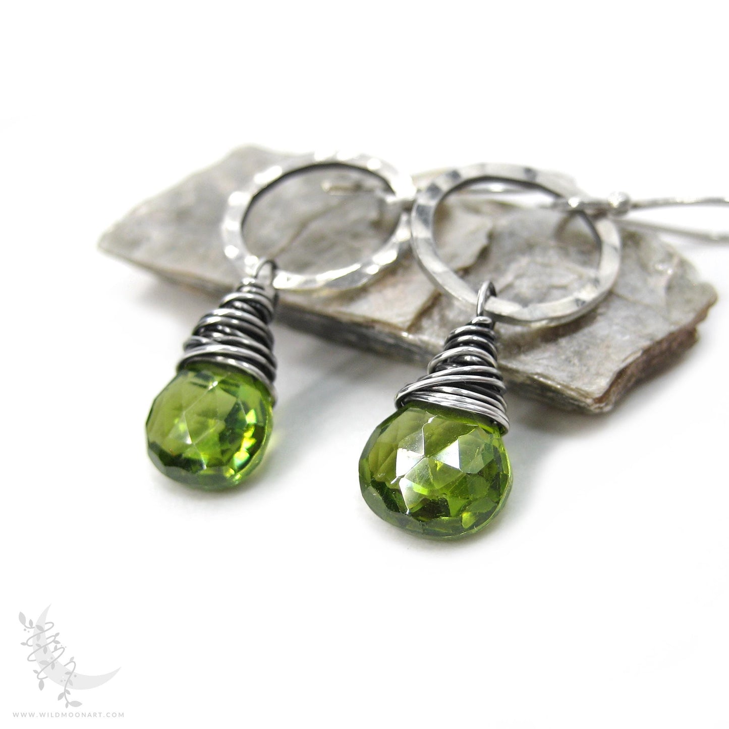 Peridot Earrings · Hammered Sterling Silver Peridot Dangle Earrings