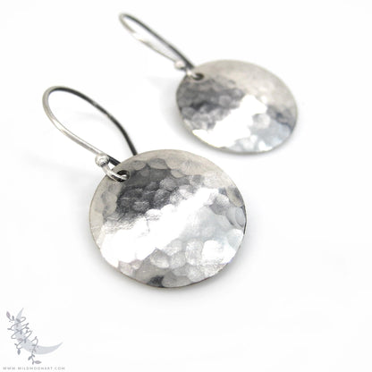Hand Hammered Sterling Silver Earrings · Small Minimalist Upcycled Silver Coin Dangle Earrings