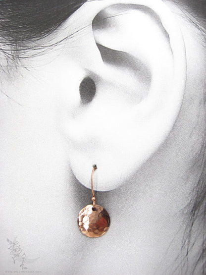 Copper Earrings · Tiny Hand Hammered Raw Copper Coin Dangle Earrings