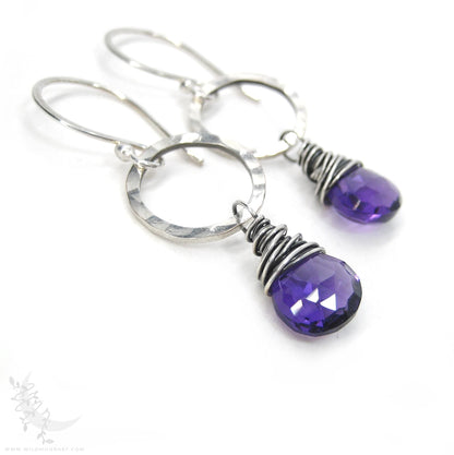 Amethyst Earrings · Hammered Sterling Silver Dangle Earrings