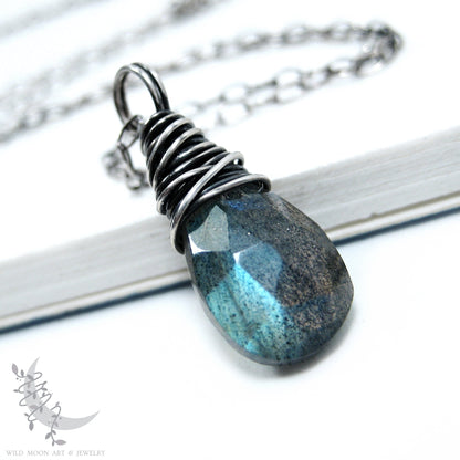 Dainty Labradorite Necklace · Sterling Silver Petite Labradorite Pendant