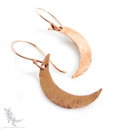 Copper Moon Earrings ·  Handmade Hammered Crescent Moon Dangle Earrings
