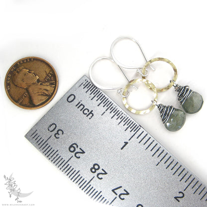 Moss Aquamarine Earrings · Mixed Metal Hammered Sterling Silver & Brass Dangle Earrings