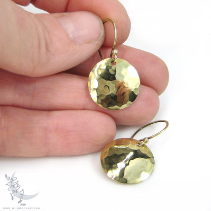 Hand Hammered Brass Earrings · Small Minimalist Coin Earrings