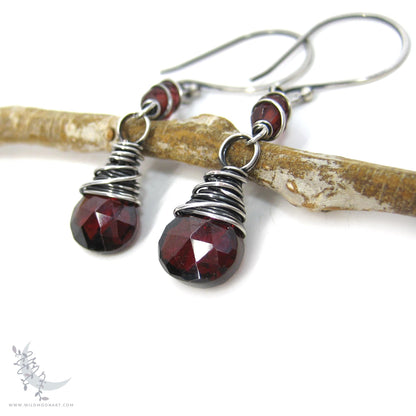 Garnet Earrings · Sterling Silver Dangle Earrings