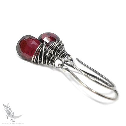 Dainty Garnet Earrings · Sterling Silver Dangle Earrings
