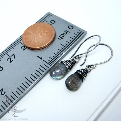 Labradorite Earrings · Sterling Silver Dangle Earrings, Smooth