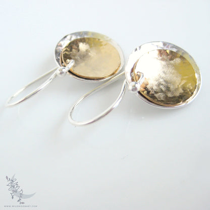 Silver & Gold Earrings · Mixed Metal Hammered 14k Gold Filled & Sterling Silver Dangle Earrings