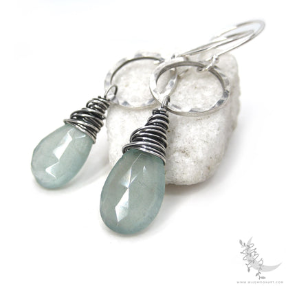 Aquamarine Earrings · Hammered Sterling Silver Dangle Earrings