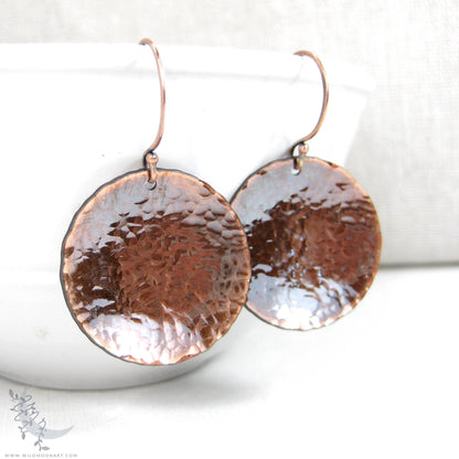 Copper Earrings · Antiqued & Hand Hammered Coin Dangle Earrings (lg)