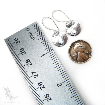 Hand Hammered Sterling Silver Earrings · Tiny Minimalist Upcycled Silver Coin Dangle Earrings