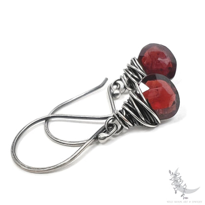 Dainty Garnet Earrings · Sterling Silver Dangle Earrings