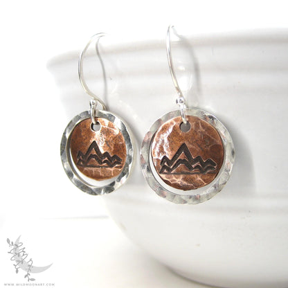 Mountain Earrings · Mixed Metal Sterling Silver & Copper Hammered Dangle Earrings