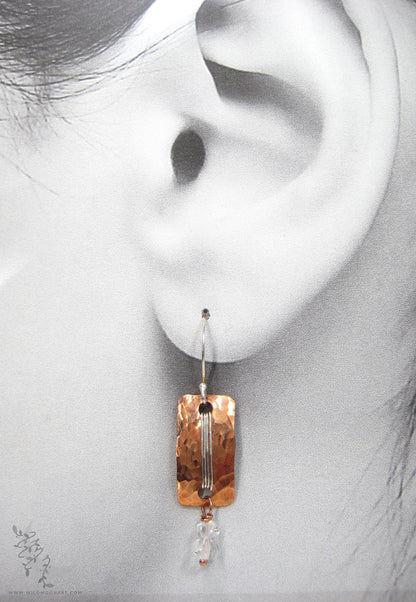 Herkimer Diamond Copper Earrings · Hammered Mixed Metal Sterling Silver Rectangle Dangle