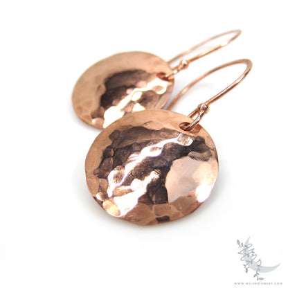 Copper Earrings · Small Hand Hammered Raw Copper Coin Dangle Earrings (s)