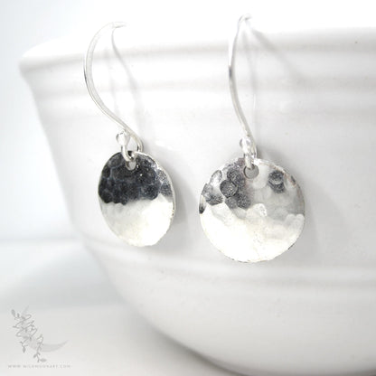 Hand Hammered Sterling Silver Earrings · Tiny Minimalist Upcycled Silver Coin Dangle Earrings