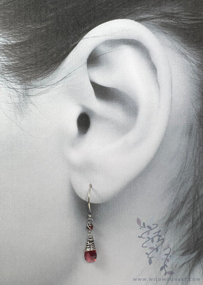 Garnet Sterling Silver Dangle Earrings · Petite Gemstone Earrings