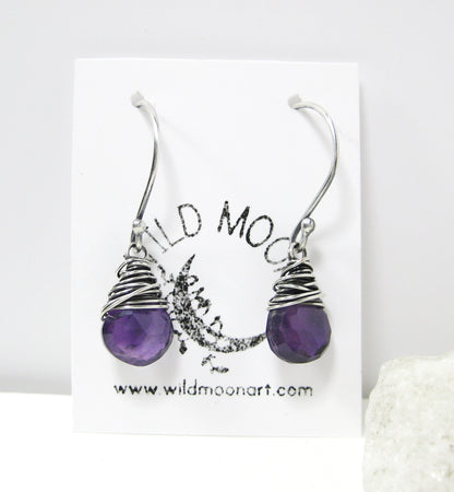 Dainty Amethyst Earrings · Sterling Silver Dangle Earrings