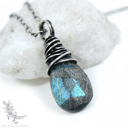 Dainty Labradorite Necklace · Sterling Silver Petite Labradorite Pendant