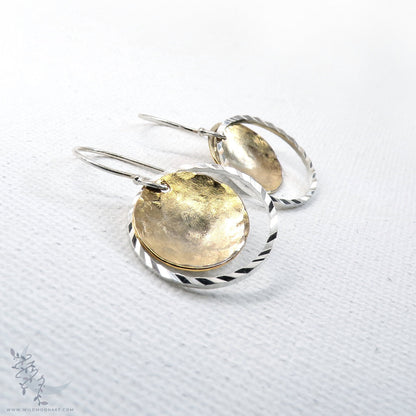 Gold & Silver Earrings · Mixed Metal Hammered Dangle Earrings