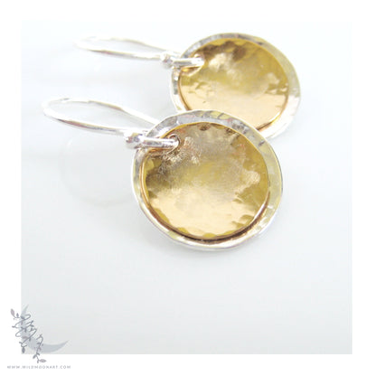 Silver & Gold Earrings · Mixed Metal Hammered 14k Gold Filled & Sterling Silver Dangle Earrings
