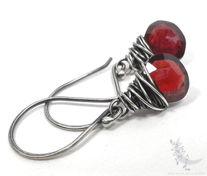 Dainty Garnet Earrings · Sterling Silver Dangle Earrings