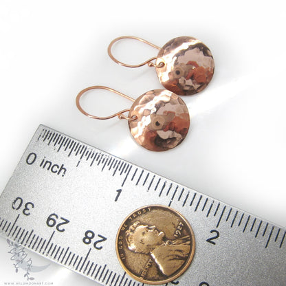 Copper Earrings · Small Hand Hammered Raw Copper Coin Dangle Earrings (s)