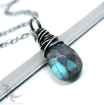 Dainty Labradorite Necklace · Sterling Silver Petite Labradorite Pendant