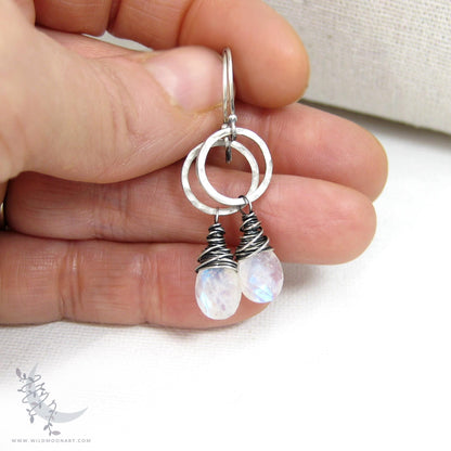Moonstone Earrings · Hammered Sterling Silver Dangle Earrings
