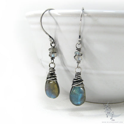 Labradorite Earrings · Handmade Sterling Silver Dangle Earrings