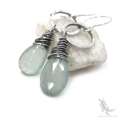 Aquamarine Earrings · Hammered Sterling Silver Dangle Earrings