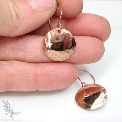 Copper Earrings · Small Hand Hammered Raw Copper Coin Dangle Earrings (s)