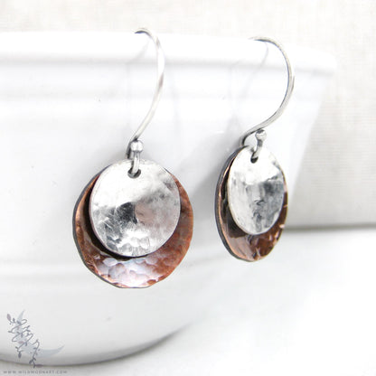 Mixed Metal Copper & Sterling Silver Earrings · Antiqued & Hand Hammered (s)