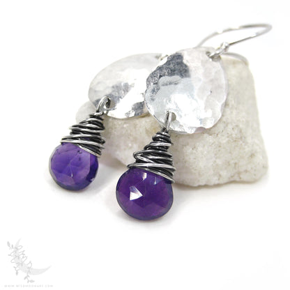 Amethyst Earrings · Hammered Teardrop Sterling Silver Dangle Earrings