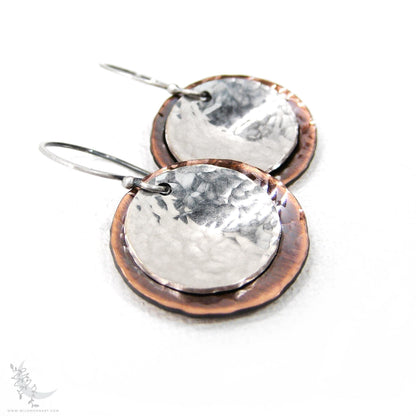 Mixed Metal Copper & Sterling Silver Earrings · Antiqued & Hand Hammered (m)