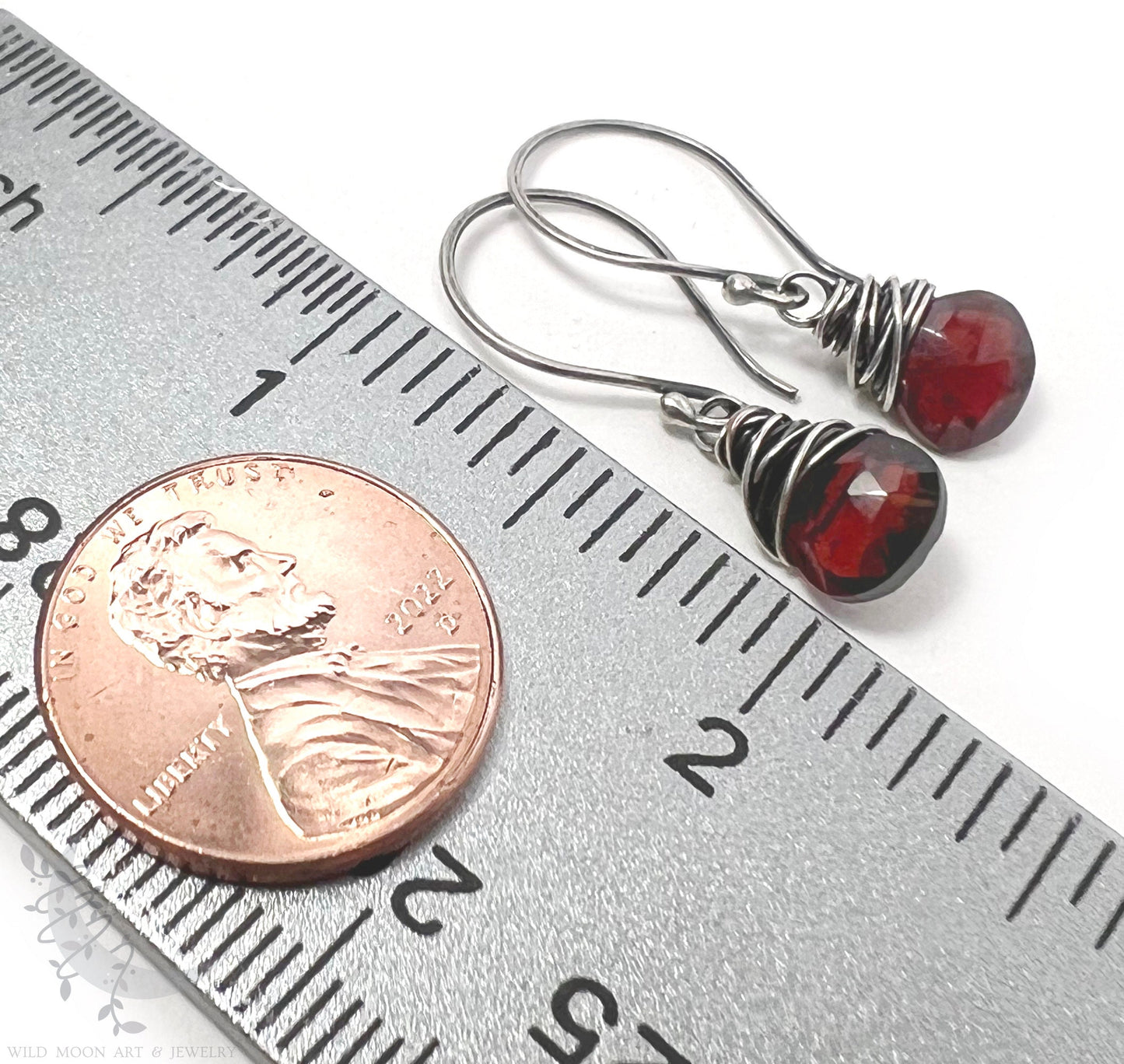 Dainty Garnet Earrings · Sterling Silver Dangle Earrings