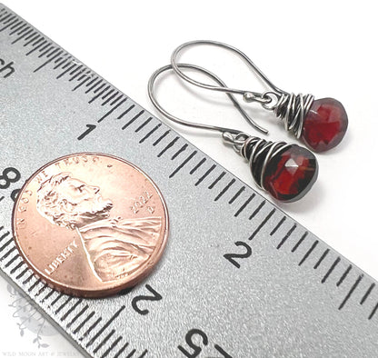 Dainty Garnet Earrings · Sterling Silver Dangle Earrings