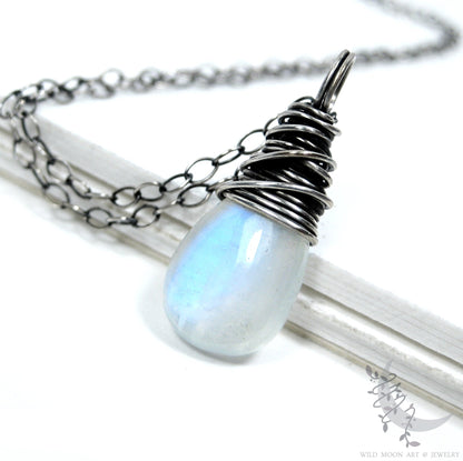 Dainty Moonstone Necklace · Sterling Silver Rainbow Moonstone Pendant