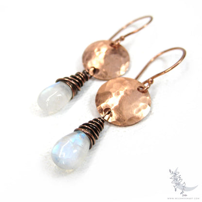 Moonstone Earrings · Hammered Copper Dangle Earrings