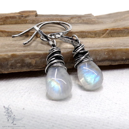 Dainty Moonstone Earrings · Sterling Silver Dangle Earrings