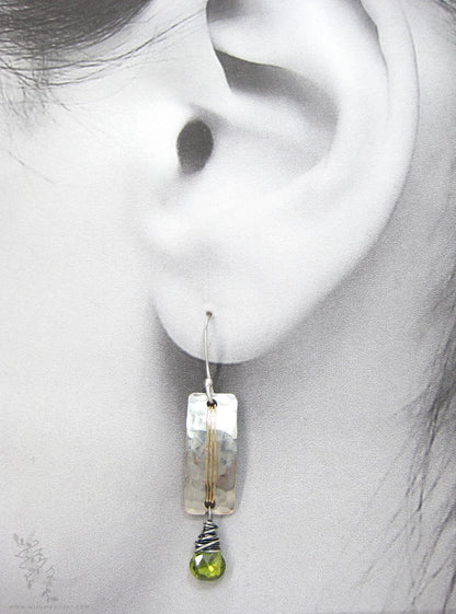 Peridot Earrings · Hammered Sterling Silver & Brass Mixed Metal Dangle Earrings
