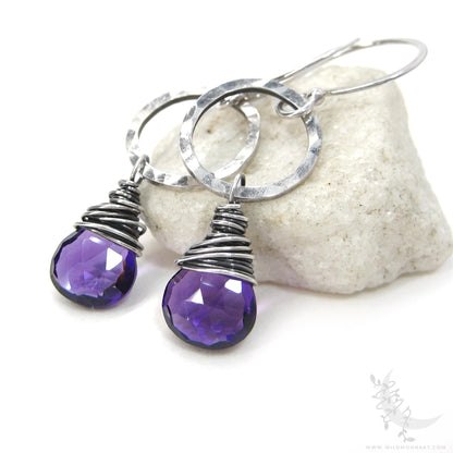 Amethyst Earrings · Hammered Sterling Silver Dangle Earrings