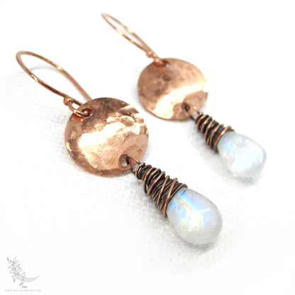 Moonstone Earrings · Hammered Copper Dangle Earrings