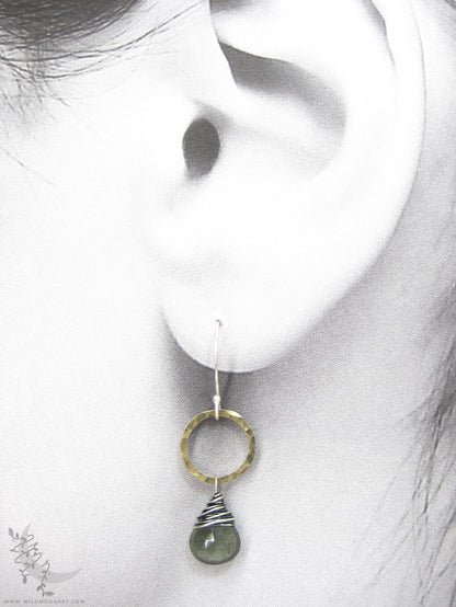 Moss Aquamarine Earrings · Mixed Metal Hammered Sterling Silver & Brass Dangle Earrings