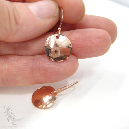 Copper Earrings · Tiny Hand Hammered Raw Copper Coin Dangle Earrings