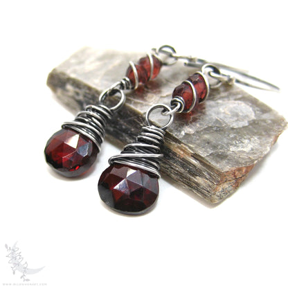 Garnet Earrings · Sterling Silver Dangle Earrings