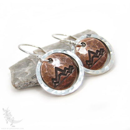 Mountain Earrings · Mixed Metal Sterling Silver & Copper Hammered Dangle Earrings